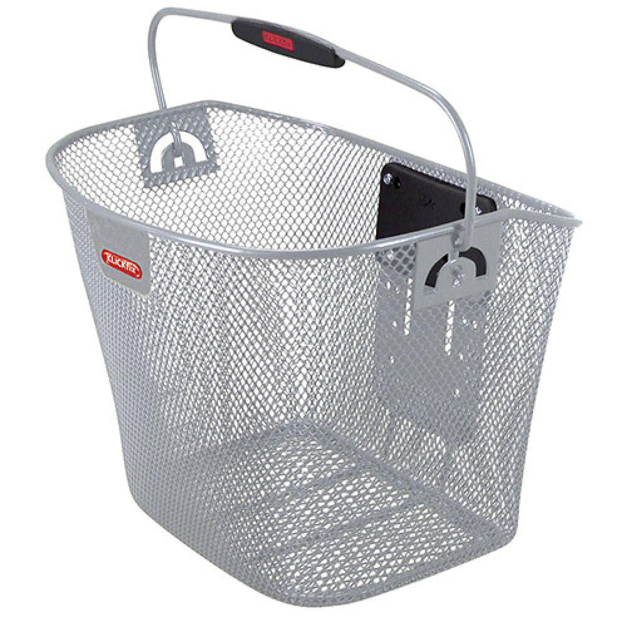 KLICKfix Lenkerkorb silber 25x35x26 cm, robuster Drahtkorb mit Tragegriff und Schnellbefestigung für Fahrräder.