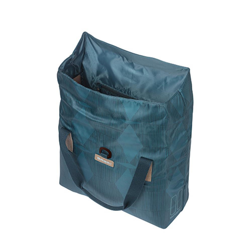 Basil Elegance Fahrradshopper estate blau, 20-26L, recyceltes PET, wasserabweisend, offene Tasche.
