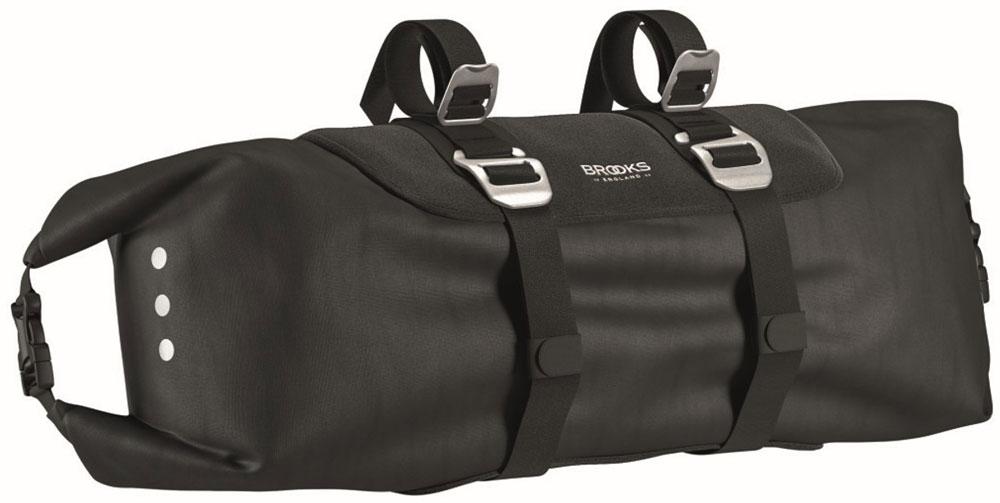 BROOKS Scape Handlebar Roll Black - wasserdichte Lenkertasche 10-12 Liter aus 600D Polyester mit Hypalon-Details - 670 g leicht, 350-400x160x160 mm