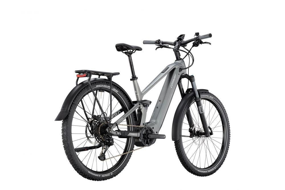 CONWAY Elektro-SUV "Xyron SUV 5.0" (#1), Full Suspension, 29", graphit grey matt, 12-Gang SRAM "SX Eagle", 43 cm / MnnDas Fahrrad besteht aus einem Aluminiumrahmen und ist mit einer Federgabel ausgestattet, die einen Gabelfederweg von 150 mm bietet. Die A