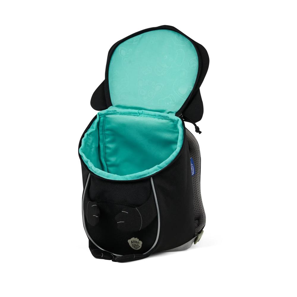Affenzahn Kinderrucksack Kleiner Freund Panther, 4 Liter, 250g, 17x11x25cm, recyceltes PET, höhenverstellbarer Brustgurt, Reflektoren, Stickereien