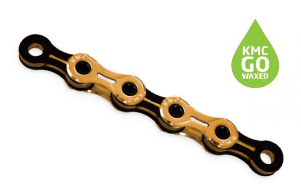 KMC X11SL Ti-N 11-fach Fahrradkette gold-schwarz, hohlbolzen, gewachst.