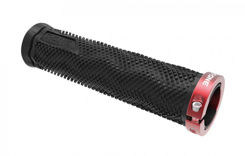 T-One Griffe DOT schwarz rot mit Schraubensicherung für sicheren Halt am Fahrradlenker.