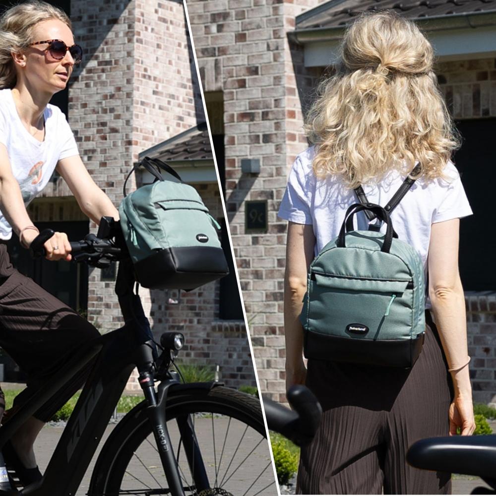 Haberland Rucksack-Lenkertasche Bella salbei/sw - flexible Lenkertasche & Rucksack in moderner Ausführung