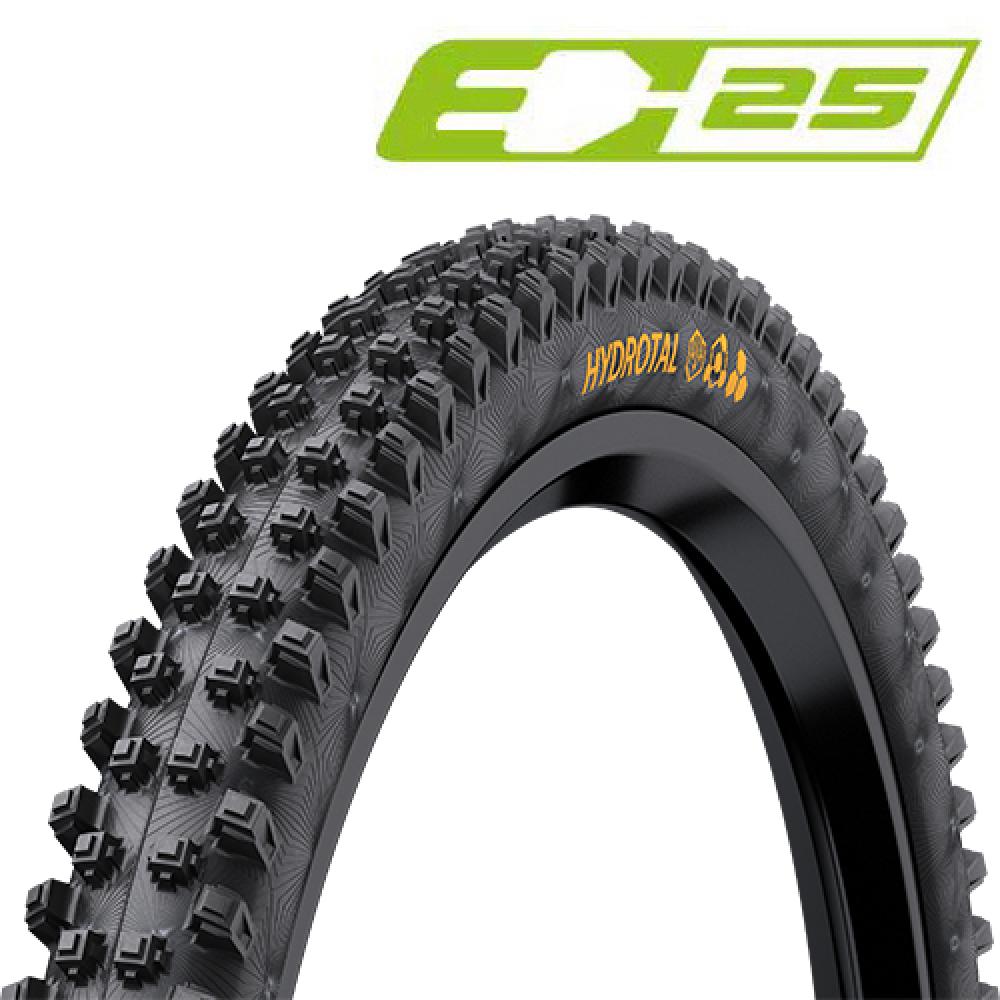 Continental Hydrotal DH Reifen 29x2.40 schwarz mit Stollenprofil und E-25 Logo.