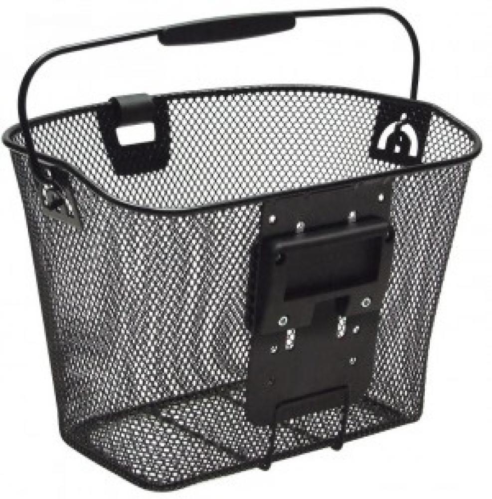 Rixen Kaul KLICKfix Uni Lenkerkorb schwarz mit höhenverstellbarer Adapterplatte und Lampenclip.