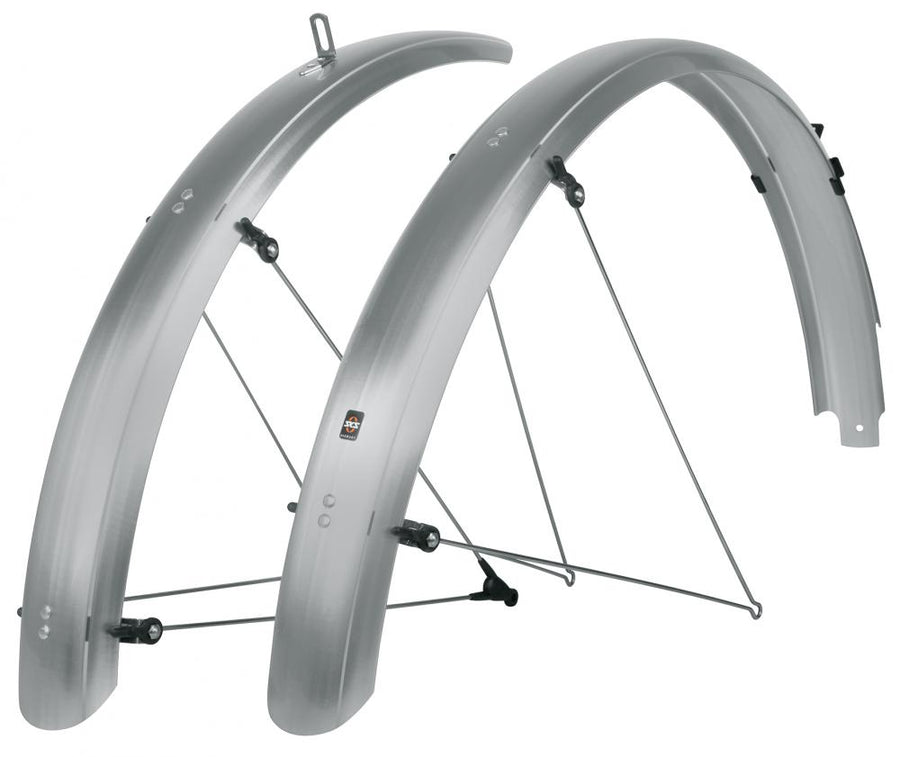 SKS Bluemels Basic 28\" Schutzblech-Set, 69 mm, silber, robuste Aluminium-Kunststoff-Sandwichkonstruktion, ASR-Sicherheitssystem, V-Streben, korrosionsgeschützt