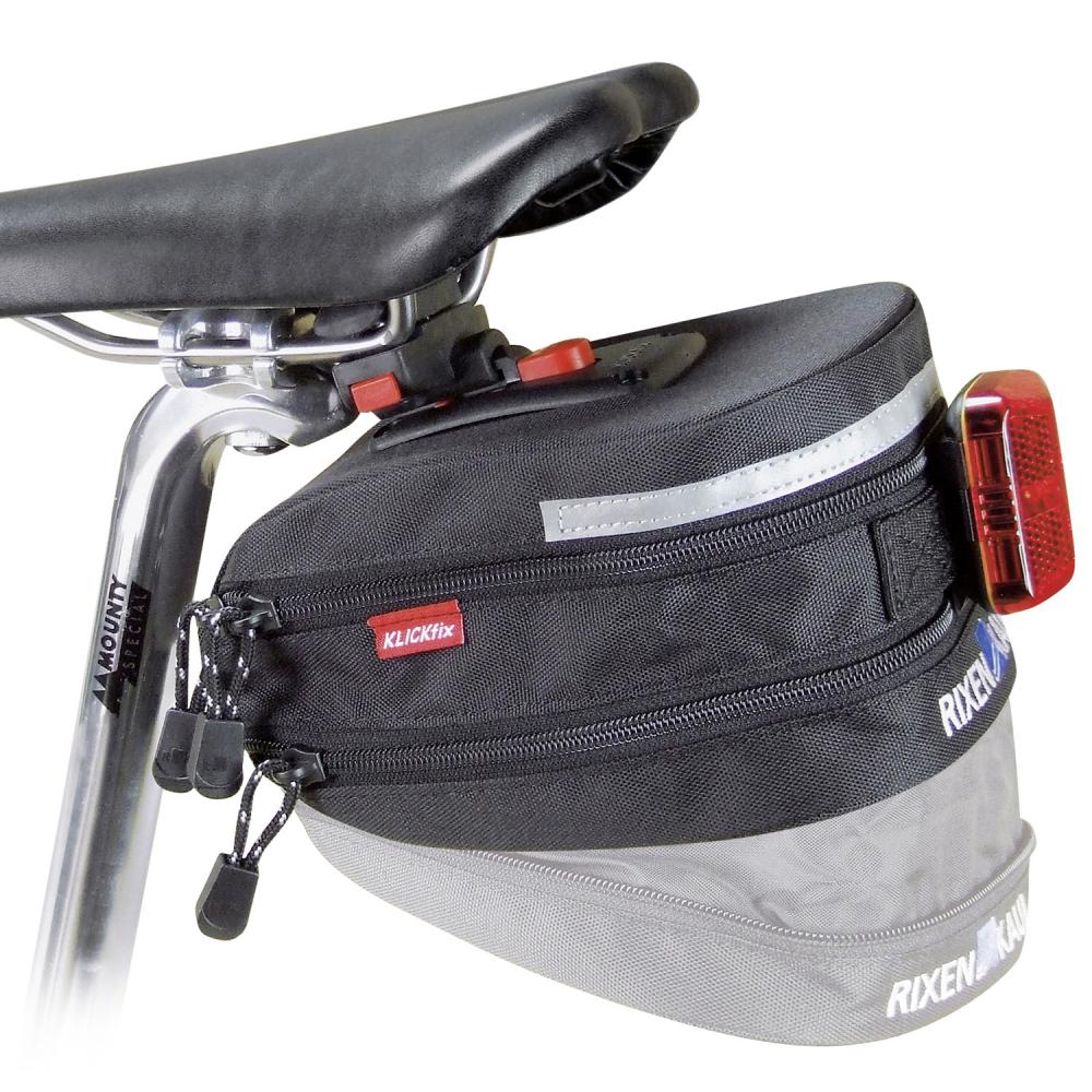 KLICKfix Satteltasche Micro 200 Expandable schwarz, 1,5-2L, inkl. Satteladapter, Reflektor, wasserdicht.
