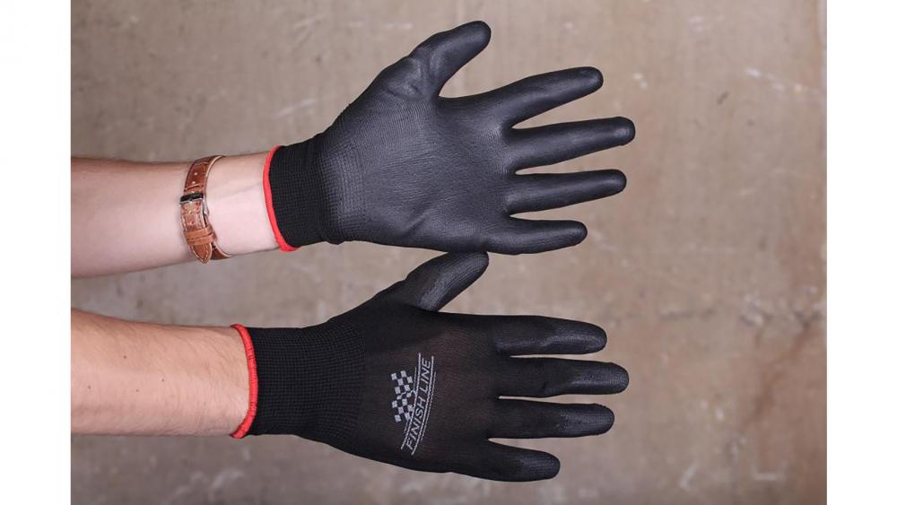 Finish Line Mechanic Grip Gloves L/XL, schwarz, PU-beschichtet, latexfrei, atmungsaktiv, waschbar, perfekter Grip für präzise Arbeiten am Fahrrad