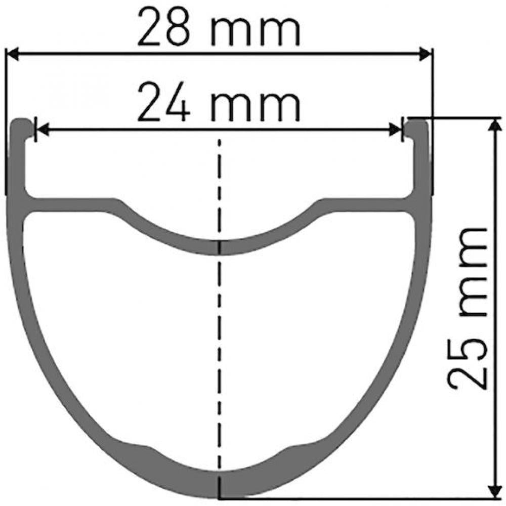 DT Swiss GR 531 Disc Felge Querschnitt mit Maßen: 28mm außen, 24mm innen, 25mm hoch. Robuste Gravel- und MTB-Felge.