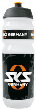 SKS GERMANY Trinkflasche 750ml, weiß mit schwarzem SKS Logo, auslaufsicheres Push-Pull-Ventil, ergonomisches Design für Fahrr