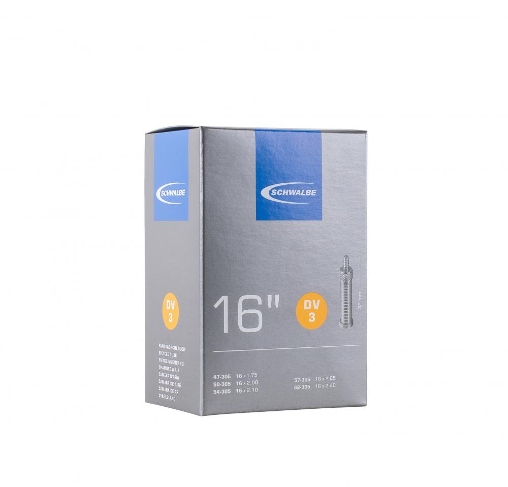 Schwalbe Schlauch DV3 16x1.75-2.50" (47/62-305)  16 Zoll Fahrradschlauch mit Dunlop-Ventil 32 mm, hohe Lufthaltigkeit, passend für breite Reifen und Kinderfahrräder