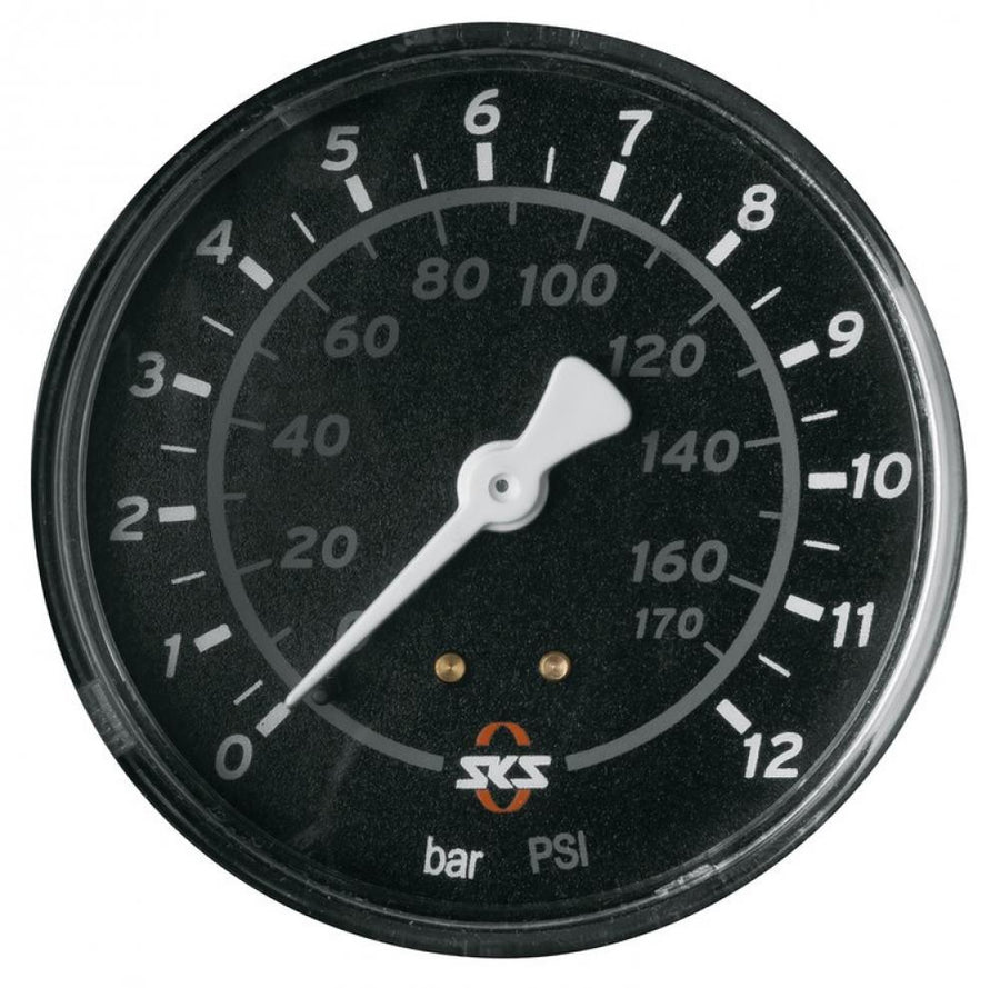 SKS Airmotion Manometer 63mm  Ersatzmanometer für Fahrradpumpen, präzise Druckmessung bis 12 Bar/175 PSI, schwarzes Gehäuse, einfache Montage, hohe Genauigkeit