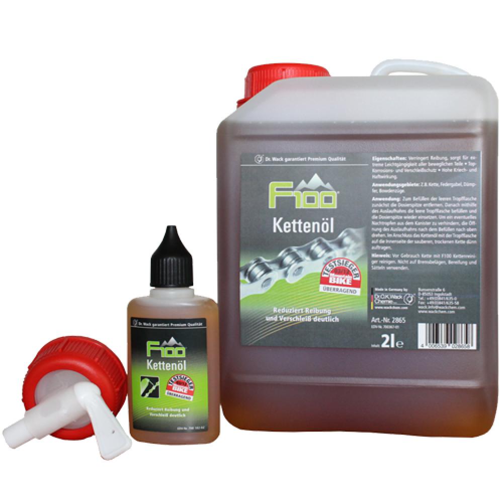 F100 Kettenöl Set - 2 Liter Kanister + 50ml Flasche mit Auslaufhahn - Pflegemittel