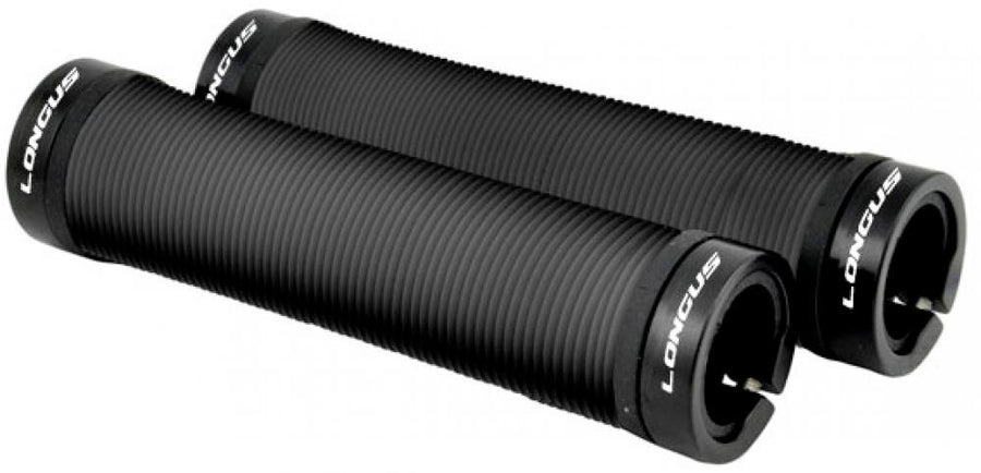 Longus Loring 130mm ergonomische Fahrradgriffe in Schwarz mit Schraubsicherung.