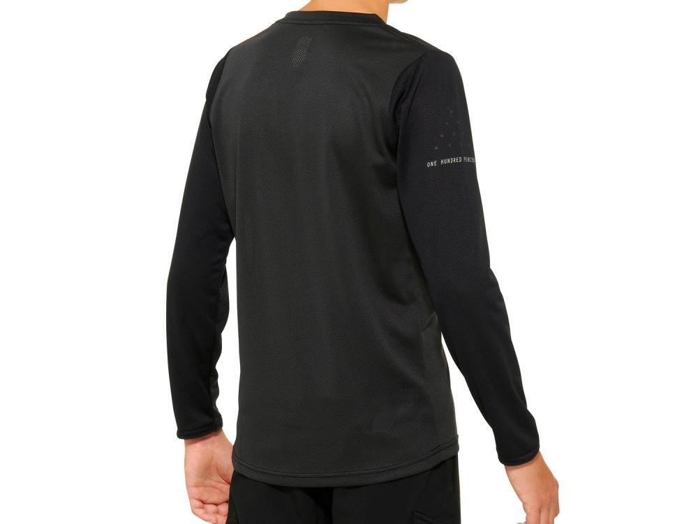 100% Ridecamp Youth Long Sleeve Jersey M Black/Charcoal - atmungsaktives MTB-Trikot