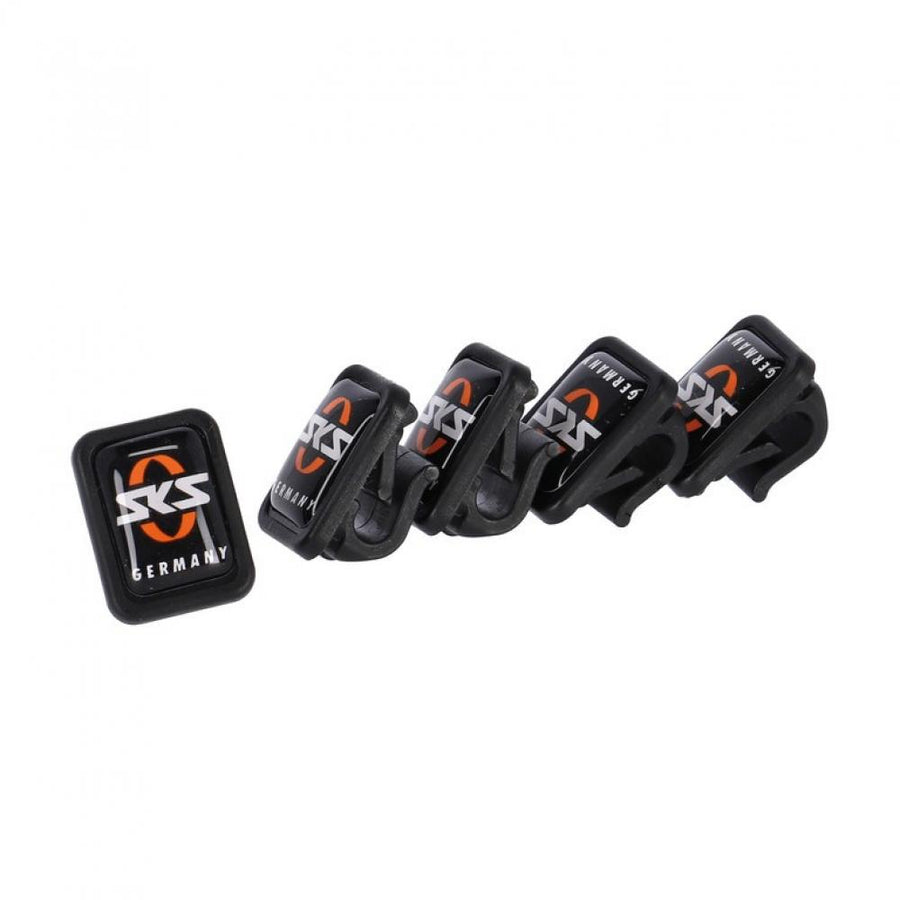 SKS Unterlaufstrebenclip 5er-Set für 4,5 mm Streben, ideal für Velo 42 Schutzbleche, schwarz mit SKS-Logo. Robuste Befestigung für sicheren Halt