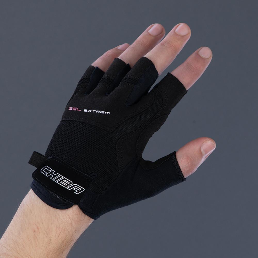 CHIBA Gel Extrem Fahrradhandschuhe - schwarz - Größe XL - ergonomische Gelpolsterung - Digital Carbon Fibre - Quick-Pull