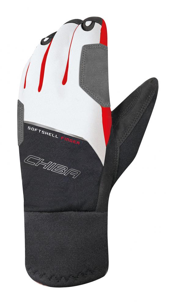 CHIBA Softshell Finger - Radhandschuhe weiß/rot, Größe 7, winddicht & touchfähig