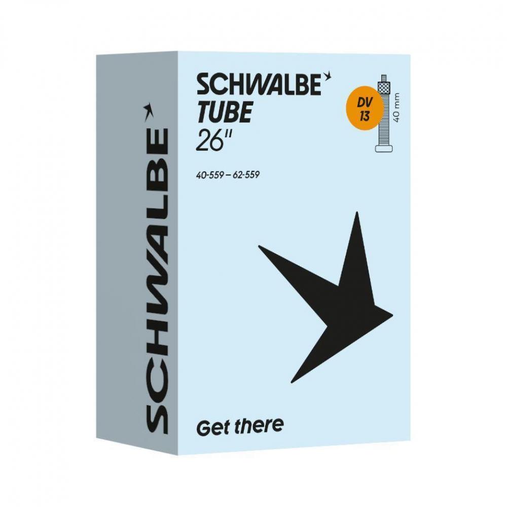 Schwalbe Fahrradschlauch DV13 VM 40/62-559 mit 40mm Dunlopventil - Premium Schlauch für 26 Zoll Reifen