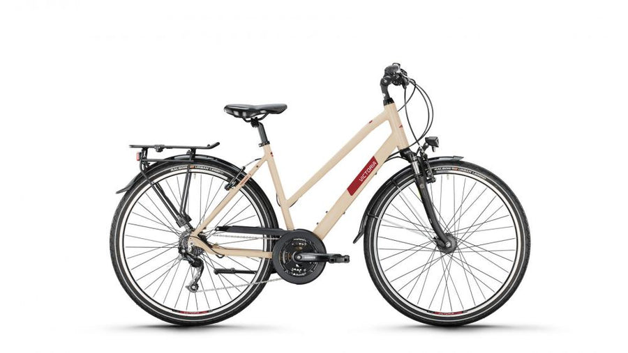 VICTORIA Trekkingrad "TREQANA 2" Mod. 24, Trapez, 28", grey beige matt, 3x8-Gang Microshift "RD-M26L", 51 cm / MnnMit 24 Gängen bietet das Alltagsmodell ausreichend Übersetzungsbandbreite, um auch kleinere Anstiege gut zu meistern.