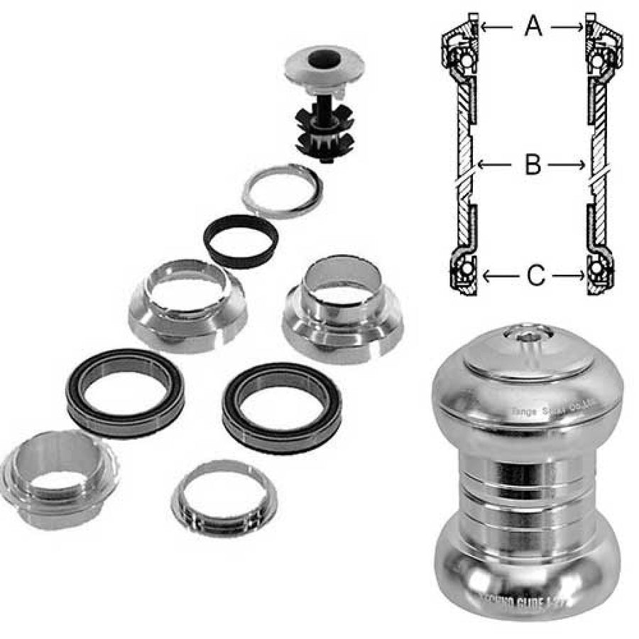 Messingschlager, Steuersatz 1\" Ahead Alu, silber cartrige, Ko=26,4mm, 390343