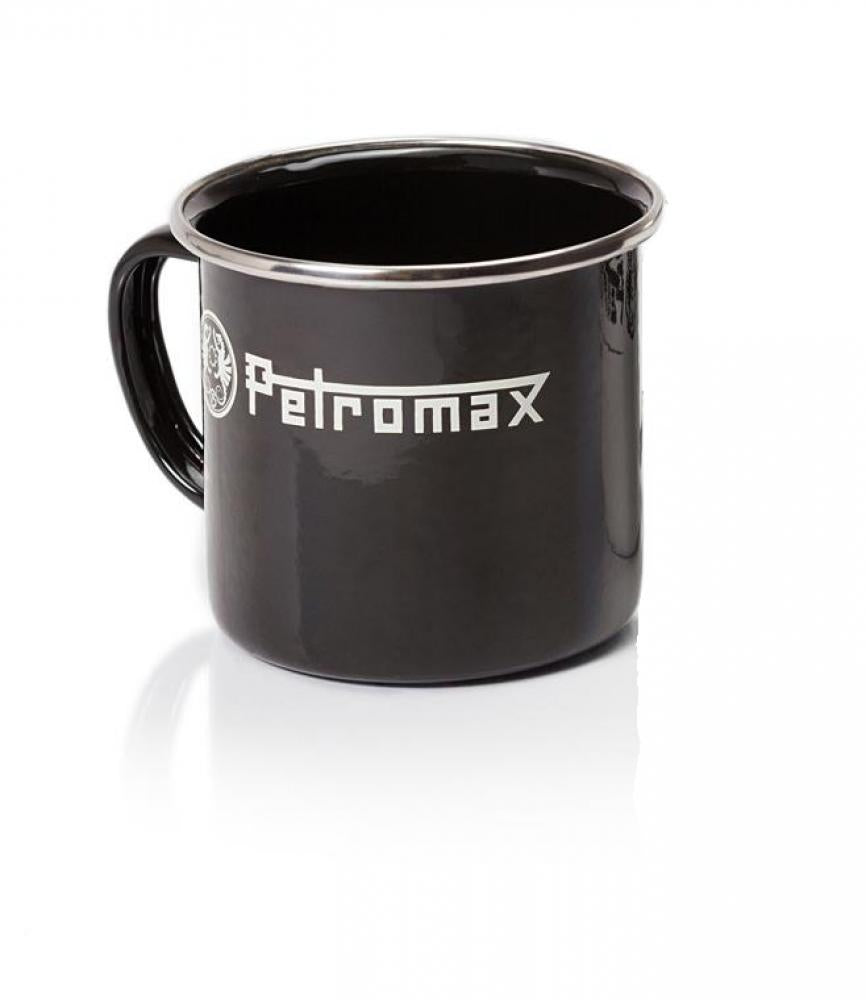 Petromax Emaille-Becher PX-MUG-S, schwarz, 370 ml robuster, hitzebeständiger und kratzfester Outdoor-Kaffeebecher aus emailliertem Stahl mit Edelstahlrand, ideal für Camping und Trekking