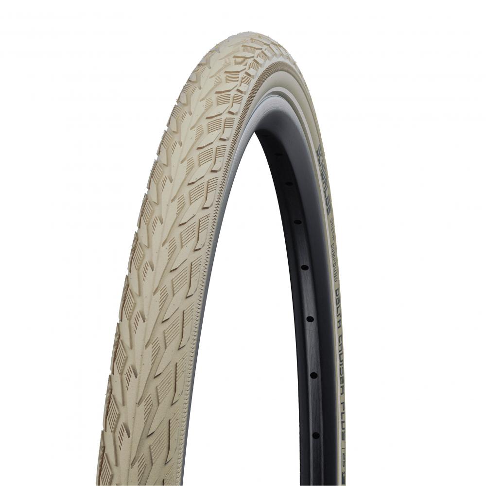 Schwalbe Delta Cruiser Plus Fahrradreifen 28 Zoll 40-635 in Creme mit PunctureGuard Pannenschutz.