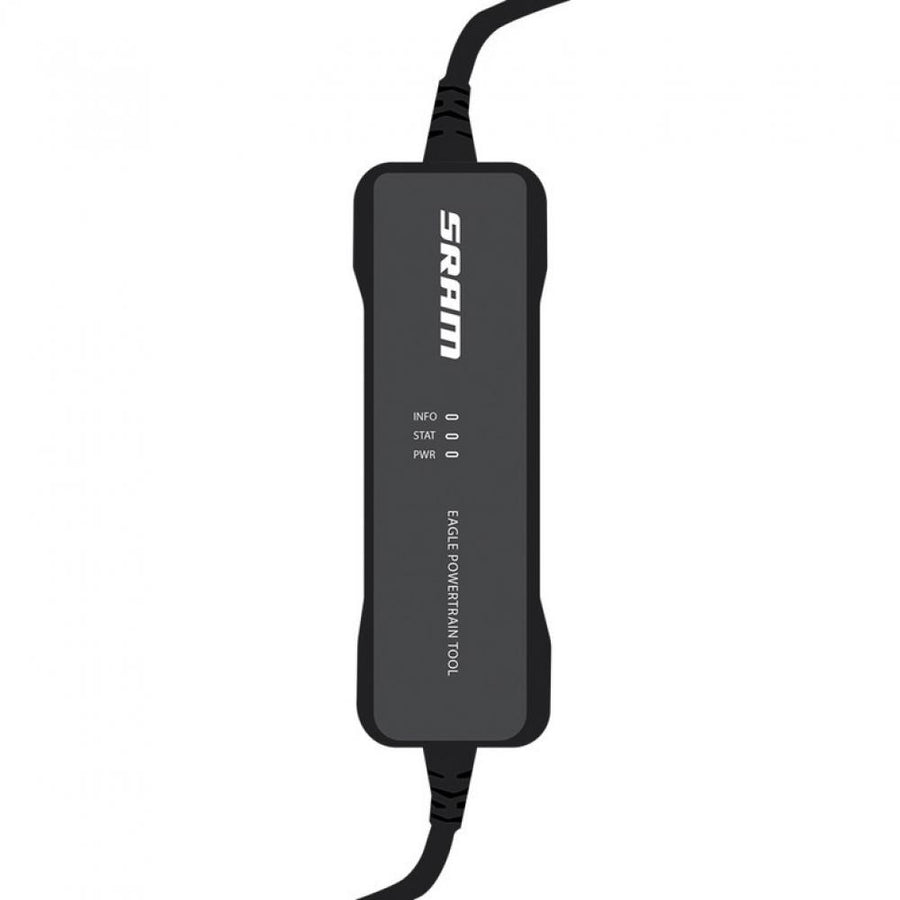 Sram Eagle Powertrain Tool, schwarzes Diagnosegerät mit Kabeln für Fahrrad-Komponenten.