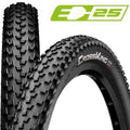 Zwei schwarze Continental Cross King 29x2.60 E-25 Faltreifen mit markantem Profil.