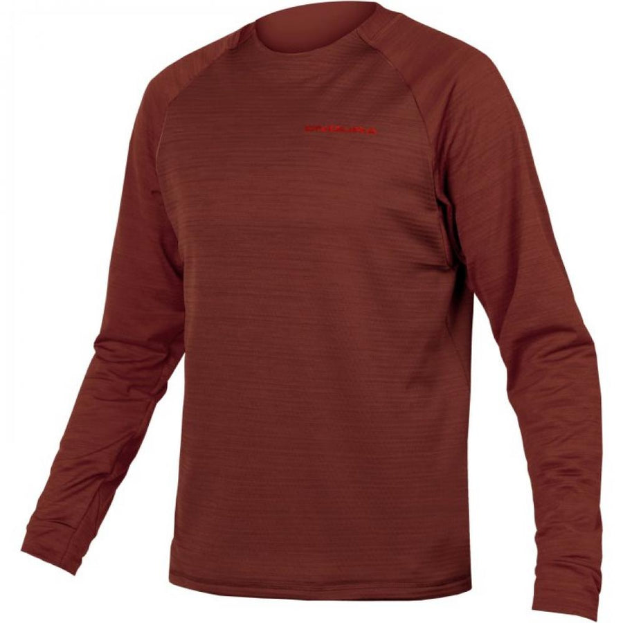 Endura SingleTrack Fleece Langarmshirt XL brick red - wärmendes Netzfleece, atmungsaktiv & isolierend mit Rücktasche
