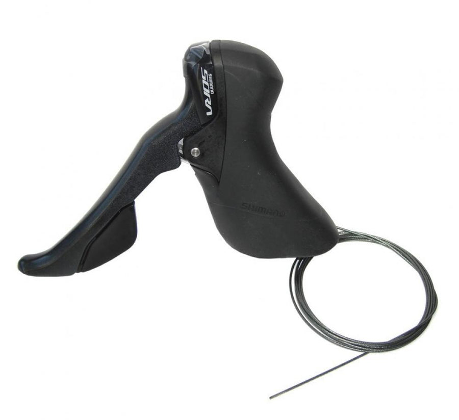 Schwarzer Shimano Sora ST-R3000 Rennrad Dual Control Schalt-Bremshebel 2-fach mit Schaltzug.