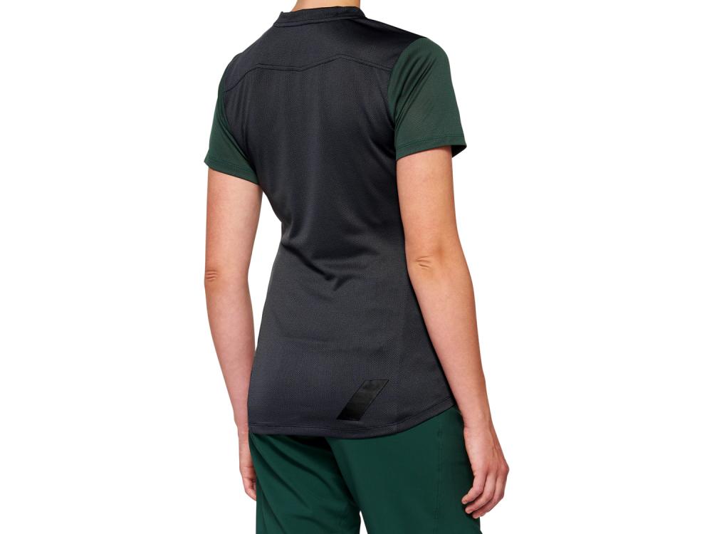 100% Ridecamp Womens Short Sleeve Jersey S Charcoal/Forest Green - atmungsaktives MTB-Trikot