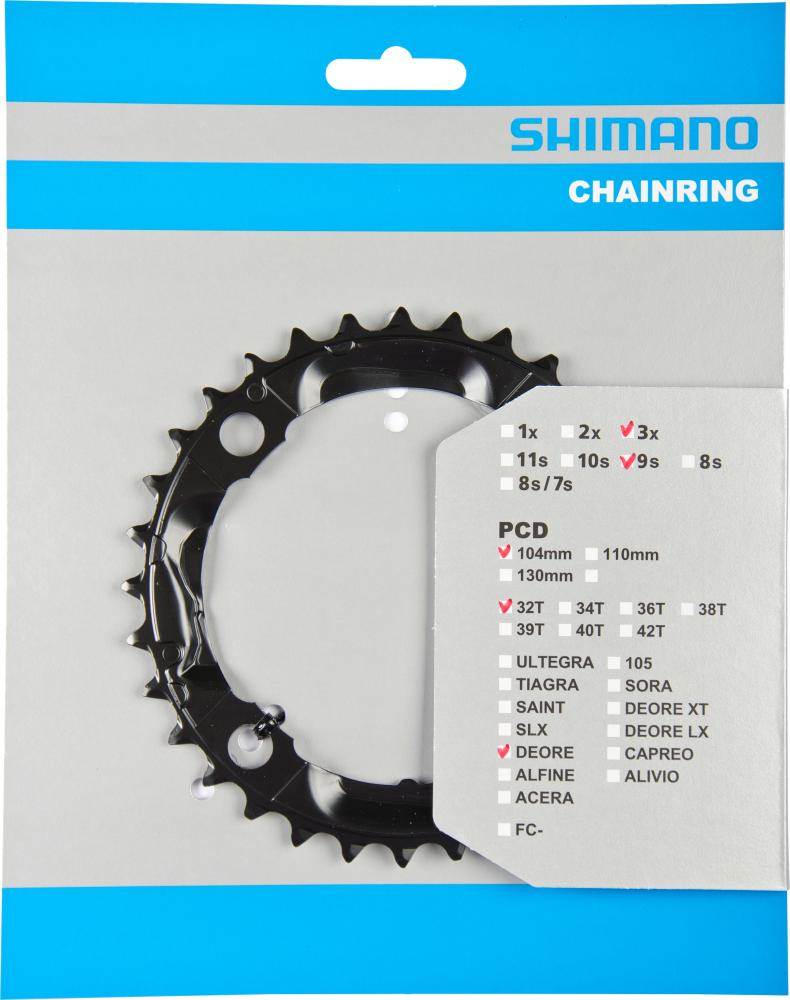 SHIMANO DEORE FC-M590/M591 32 Zähne Kettenblatt für langlebige 3x9-fach MTB-Schaltungen, 104mm PCD.