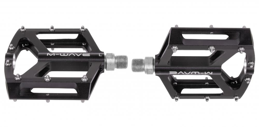 M-WAVE Freedom SL Plattformpedal - CNC-Alu, CrMo-Achse 9/16″, 96×91 mm, 297 g/Paar, austauschbare Pins, bis 140 kg (ISO 4210), schwarz