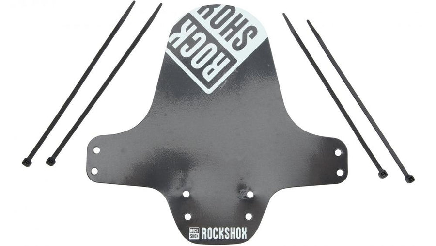 Rockshox VR-Steckblech Fender schwarz weiß, Mountainbike Schutzblech mit Kabelbindern.