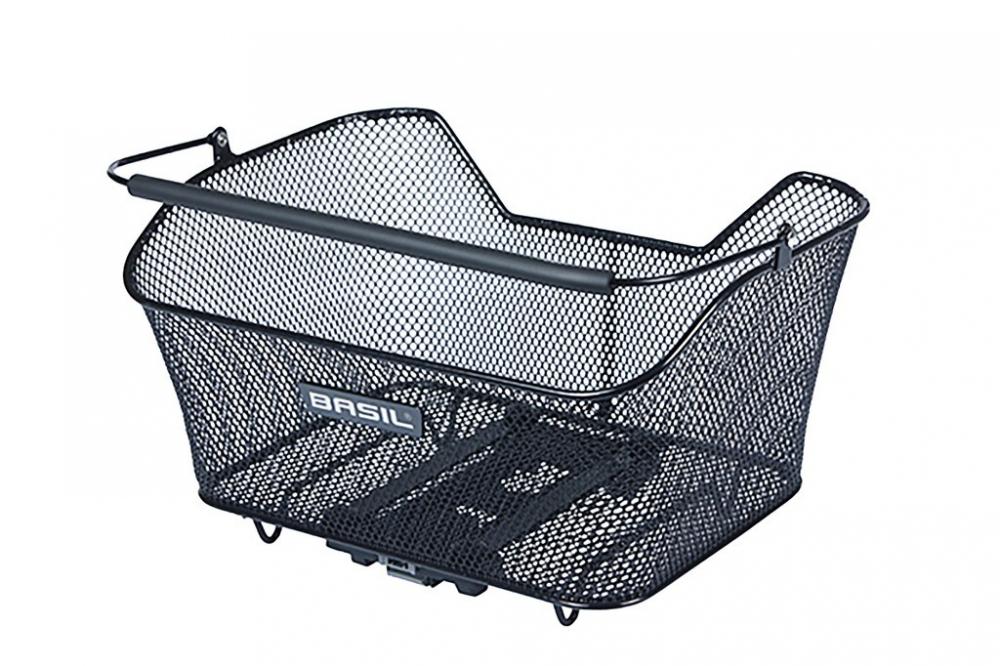 Basil Base M MIK Hinterradkorb aus engmaschigem Stahl, 14L, abnehmbar, schwarz, 10kg Tragkraft.