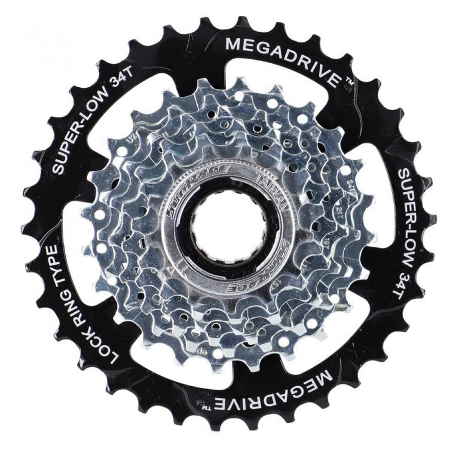 SunRace MFM4S 7-fach Schraubkranz 13-34 Zähne verzinkt, mit SUPER-LOW 34T MEGADRIVE Fahrradritzel.