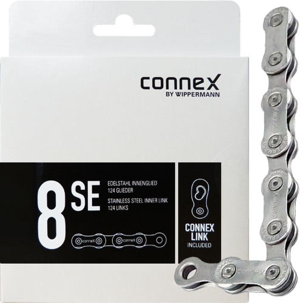 Connex Wippermann 8SE E-Bike Fahrradkette, 8-fach, Edelstahl-Innenglied, 124 Gl., inkl. Connex Link