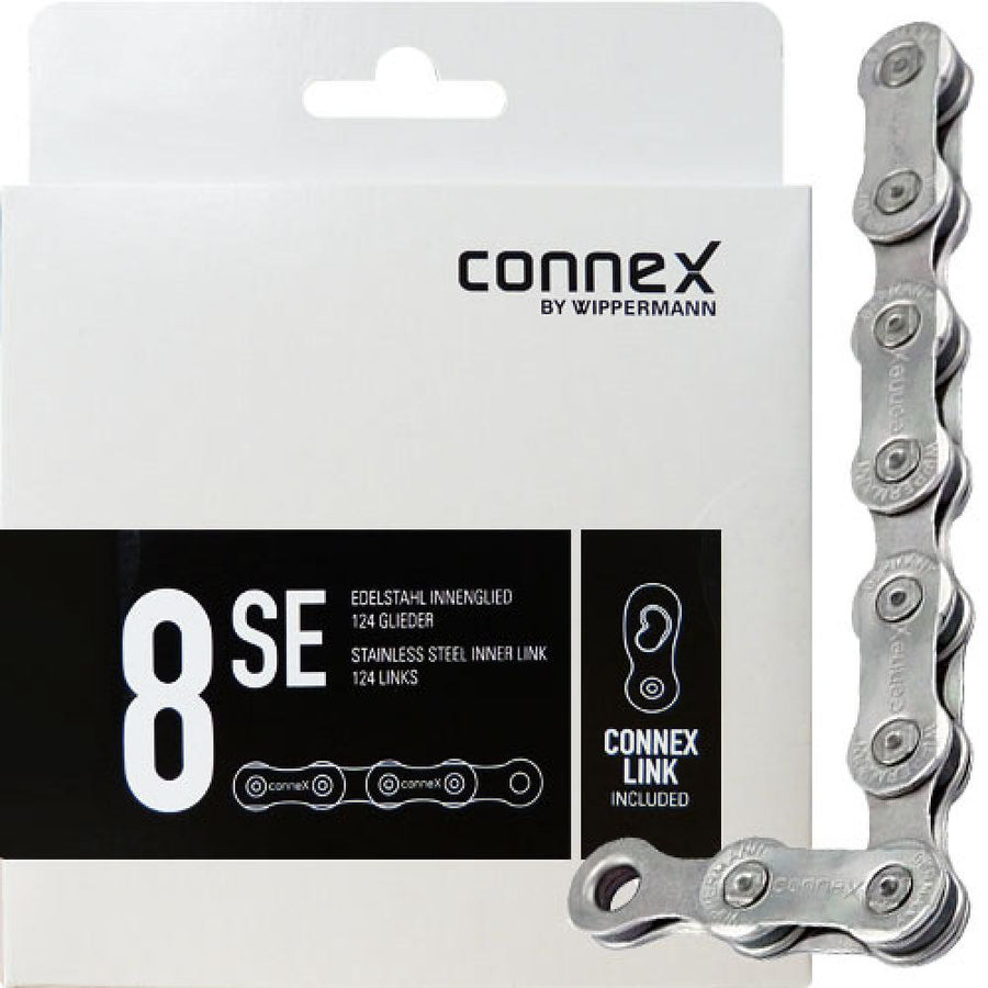 Connex Wippermann 8SE E-Bike Fahrradkette, 8-fach, Edelstahl-Innenglied, 124 Gl., inkl. Connex Link