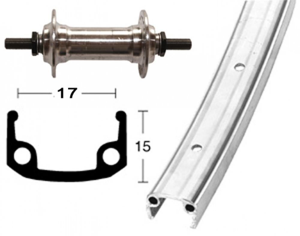 Bike-Parts Laufrad|Vorderrad 27x1.1/4 Alunabe silber Festachse 36-Loch Alu-Kastenfelge silber ZinkSpeichen