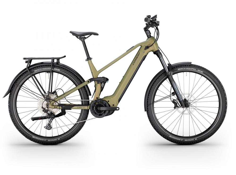CONWAY Elektro-SUV "Xyron SUV 4.0" (#1), Full Suspension, 29", reseda green matt, 12-Gang SHIMANO "Deore", 43 cm / MnnDas Elektro-SUV ist mit einem Aluminiumrahmen ausgestattet und verfügt über eine Federgabel mit einem Gabelfederweg von 150 mm. Im Rahmen