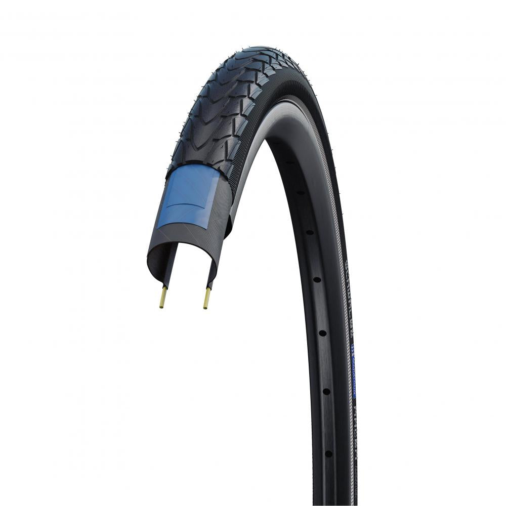 Schwalbe MARATHON RACER 18x1.50 Drahtreifen, ADDIX RaceGuard Performance Line mit Profil und blauem Pannenschutz.