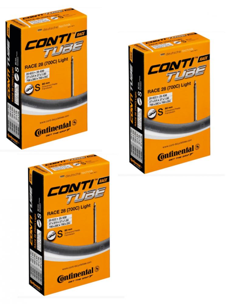 3er-Pack Continental Conti Race 28 Rennrad-Schläuche 700x20/25C mit 80mm Sclaverandventil SV für 28 Zoll Laufräder