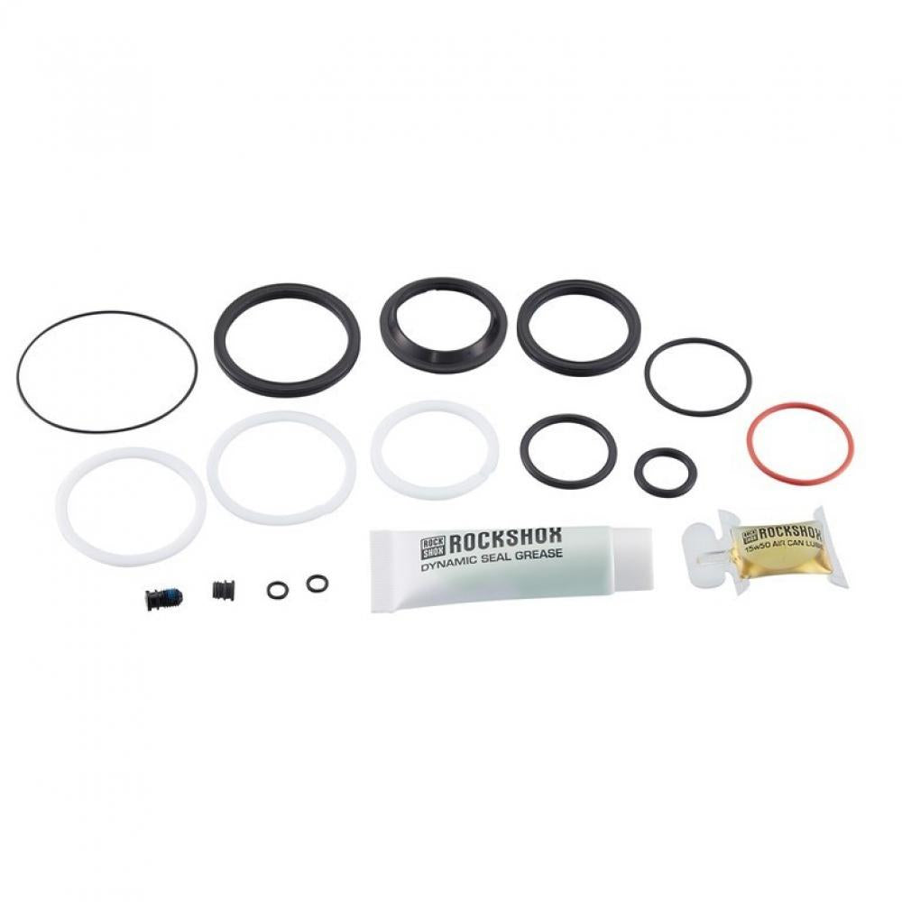 RockShox SuperDeluxe RT3 A1 Dämpfer Service Kit 200h mit Dichtungen, O-Ringen, Dynamic Seal Grease und Air Can Lube.