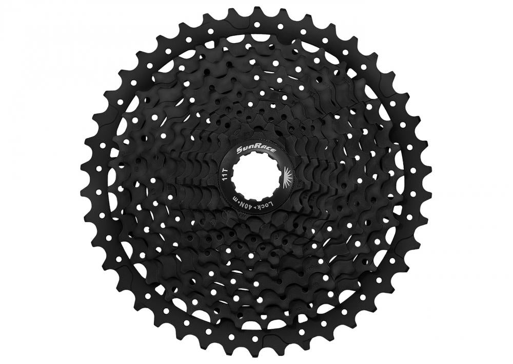 Schwarze SunRace 11-fach Fahrrad-Kassette CSMS8 EAX 11-40 Zähne Fluid Drive Plus.