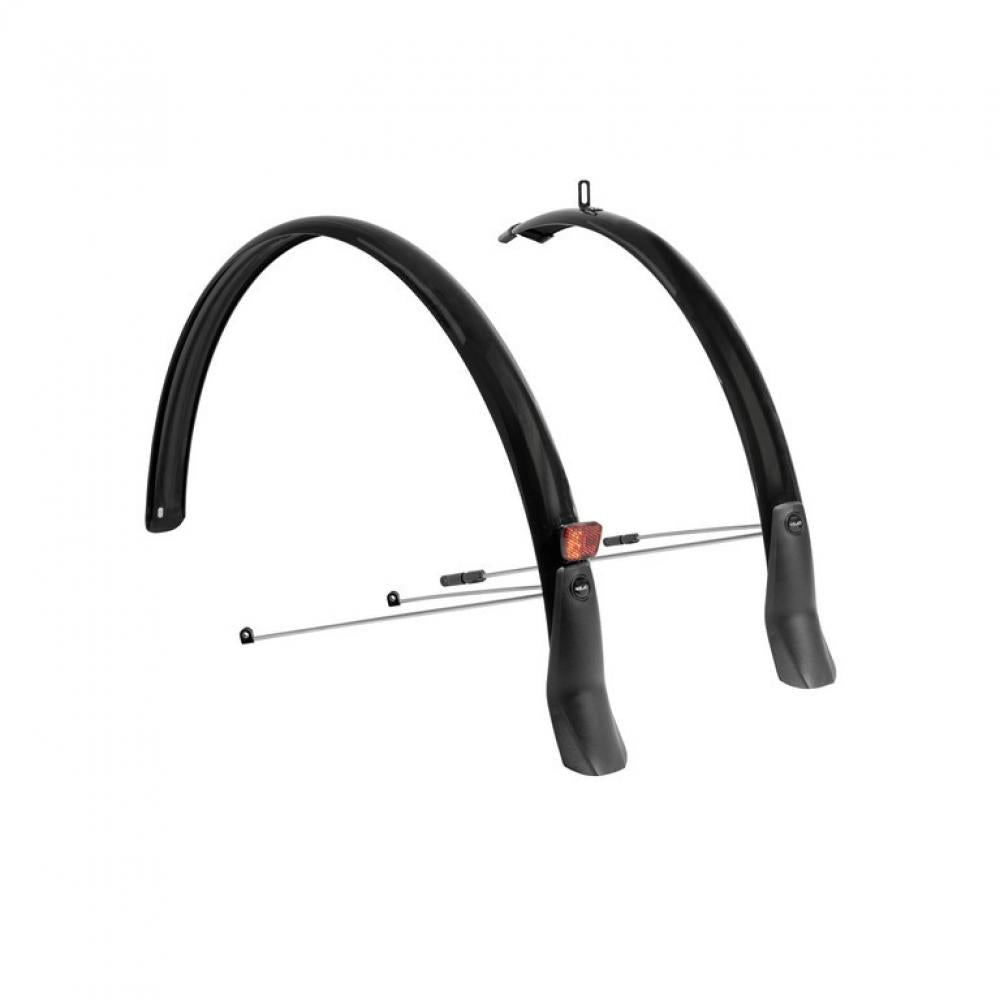 Schutzblechset Mg-f05 28" 46mm Schwarz Robustes Pet-material, Edelstahlstreben, Integrierter Reflektor, Sicherheitsauslösesystem, Ideal Für Trekking- Und Citybikes.