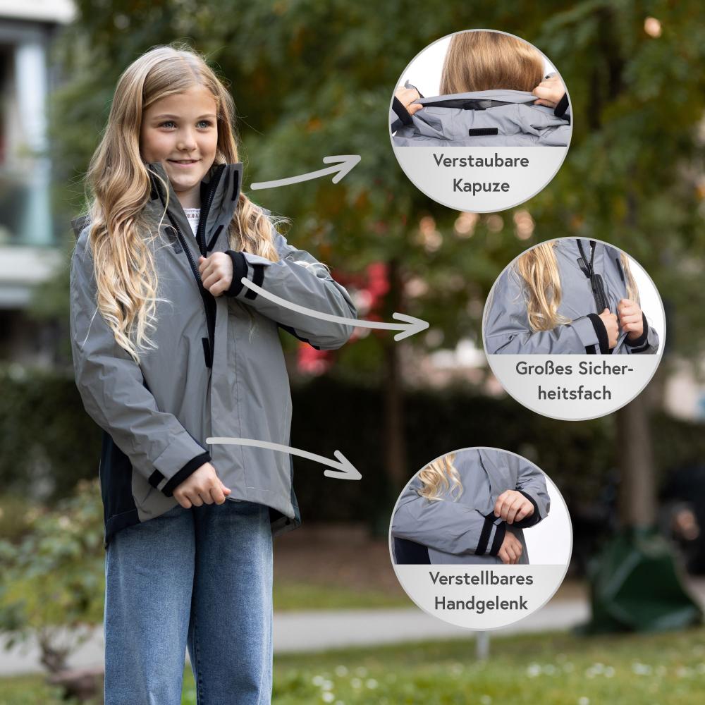 Valkental Kinderjacke 3in1 mit Fleece Zipp-In 158-164 grau