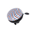 XLC Fahrradklingel Mingun DD-M09 Stripes mit rot-blau-weißem Zickzack-Muster und schwarzem Sockel.
