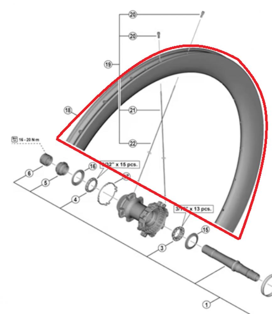 SHIMANO RIM FOR COMPLETE WHEEL,FOR WH-R9270-C50-TL, REAR:12MM E-THRU, 24H TUBELESS - 12MM